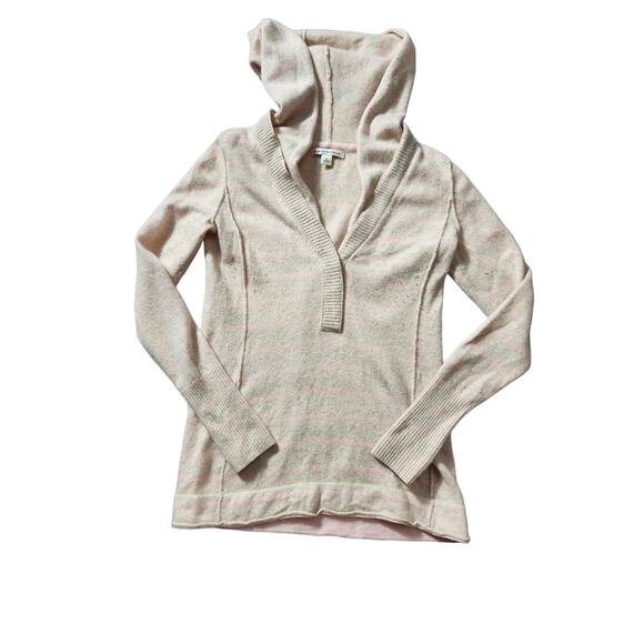 Banana Republic Women's Lambswool and Cashmere Blend VNeck Stripe Hooded Sweater - Picture 1 of 5